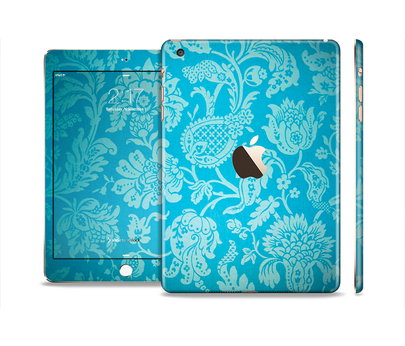 The Subtle Blue Floral Lace Pattern Full Body Skin Set for the Apple iPad Mini 3