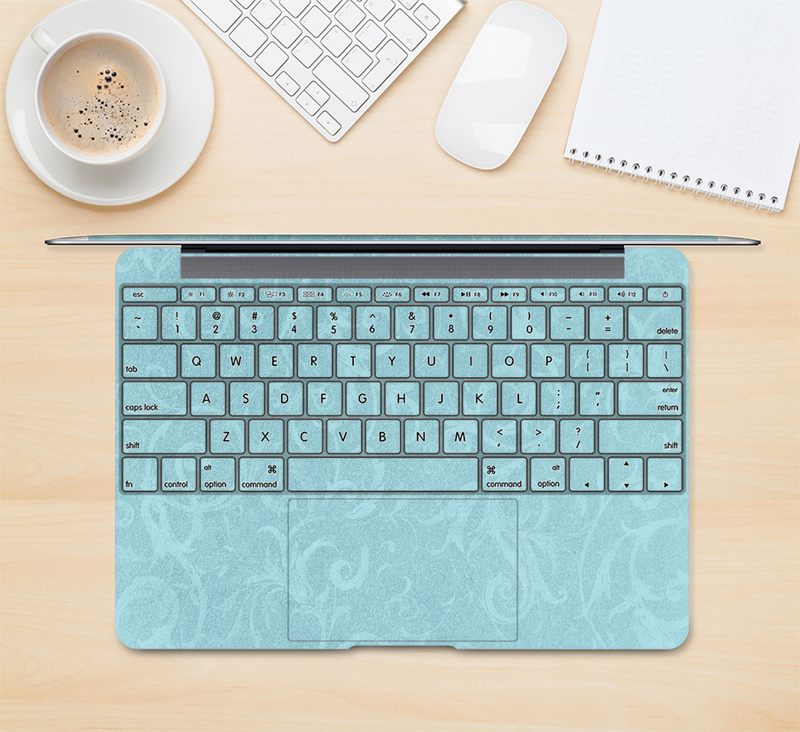 The Subtle Blue Floral Laced Skin Kit for the 12" Apple MacBook (A1534)