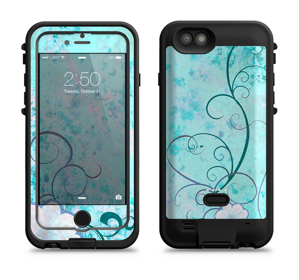 The Subtle Blue & Pink Grunge Floral Apple iPhone 6/6s LifeProof Fre POWER Case Skin Set