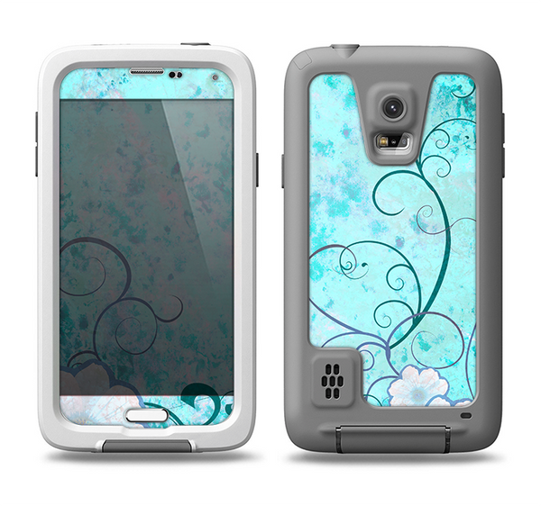 The Subtle Blue & Pink Grunge Floral Samsung Galaxy S5 LifeProof Fre Case Skin Set