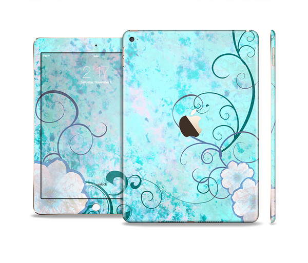 The Subtle Blue & Pink Grunge Floral Skin Set for the Apple iPad Pro