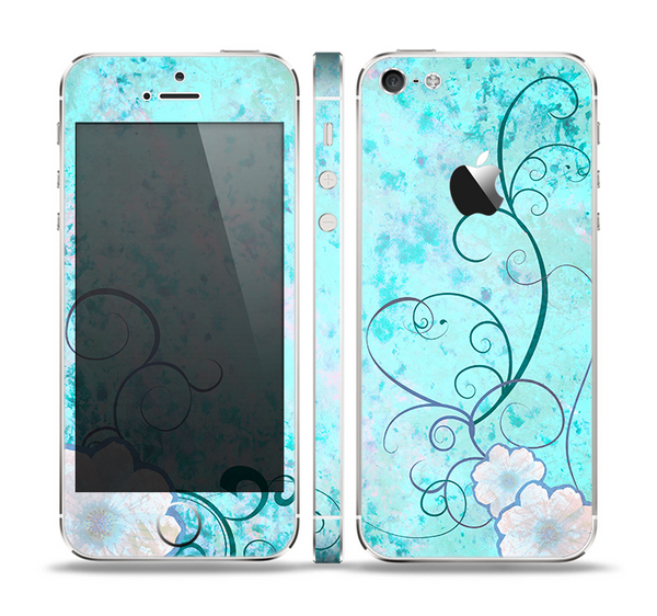 The Subtle Blue & Pink Grunge Floral Skin Set for the Apple iPhone 5