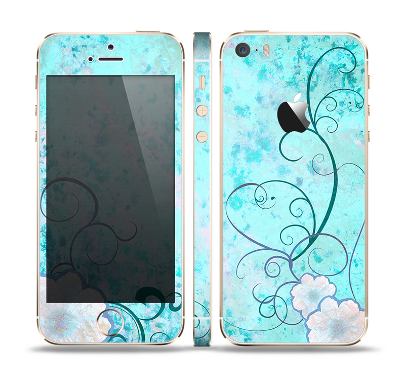 The Subtle Blue & Pink Grunge Floral Skin Set for the Apple iPhone 5s
