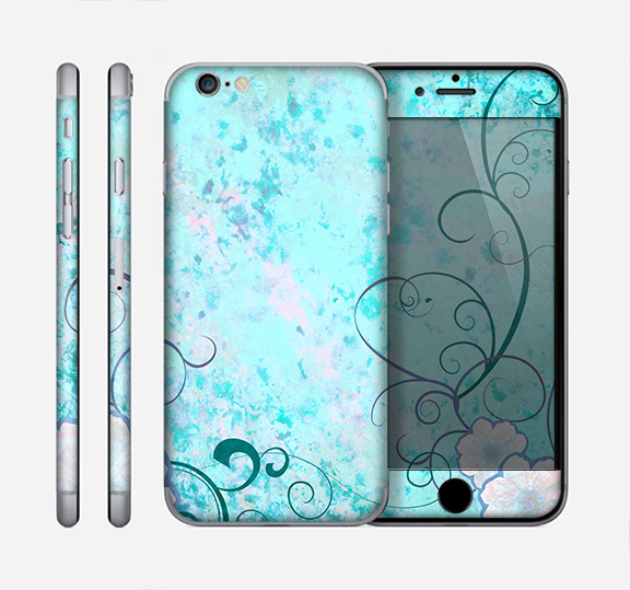 The Subtle Blue & Pink Grunge Floral Skin for the Apple iPhone 6