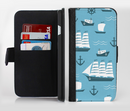 The Subtle Blue Ships and Anchors Ink-Fuzed Leather Folding Wallet Credit-Card Case for the Apple iPhone 6/6s, 6/6s Plus, 5/5s and 5c