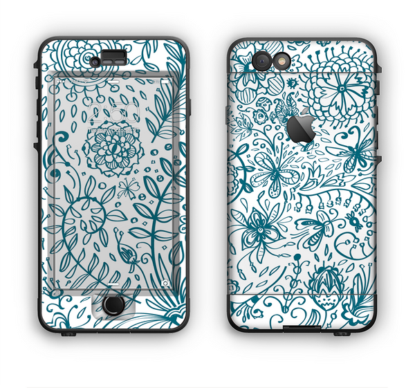 The Subtle Blue Sketched Lace Pattern V21 Apple iPhone 6 LifeProof Nuud Case Skin Set