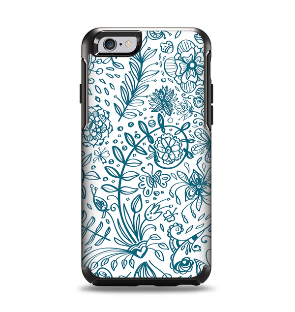 The Subtle Blue Sketched Lace Pattern V21 Apple iPhone 6 Otterbox Symmetry Case Skin Set