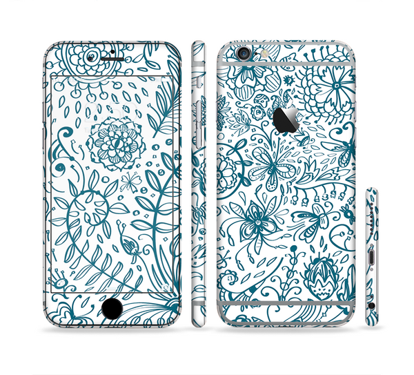 The Subtle Blue Sketched Lace Pattern V21 Sectioned Skin Series for the Apple iPhone 6 Plus