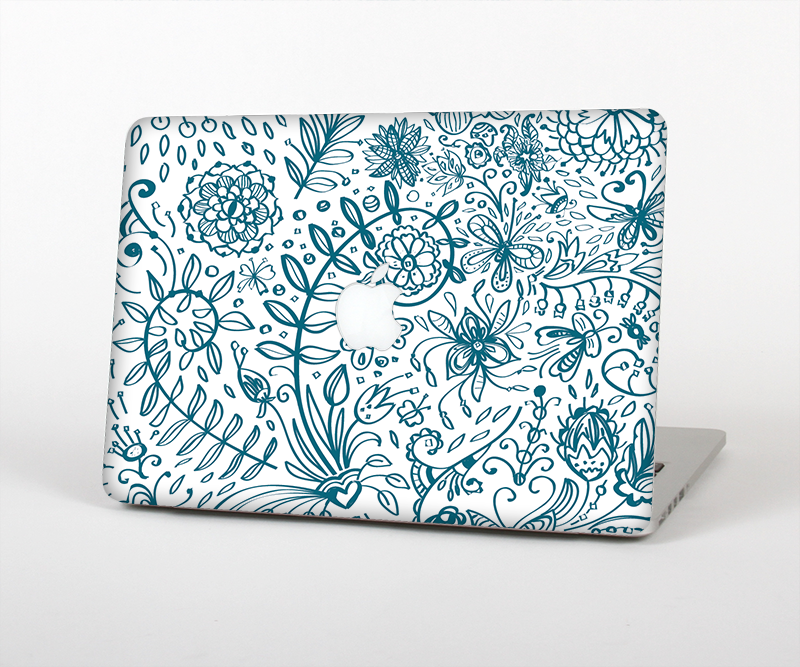 The Subtle Blue Sketched Lace Pattern V21 Skin Set for the Apple MacBook Pro 15" with Retina Display