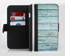 The Subtle Blue Vertical Aged Wood Ink-Fuzed Leather Folding Wallet Credit-Card Case for the Apple iPhone 6/6s, 6/6s Plus, 5/5s and 5c
