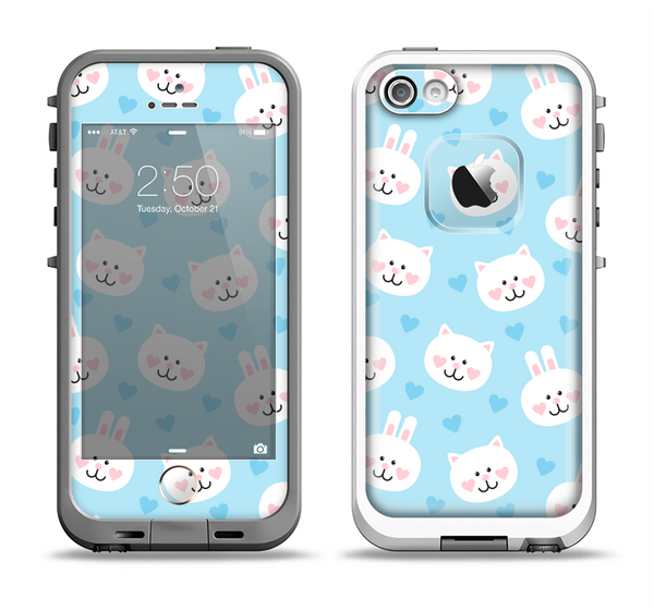 The Subtle Blue & White Faced Cats Apple iPhone 5-5s LifeProof Fre Case Skin Set