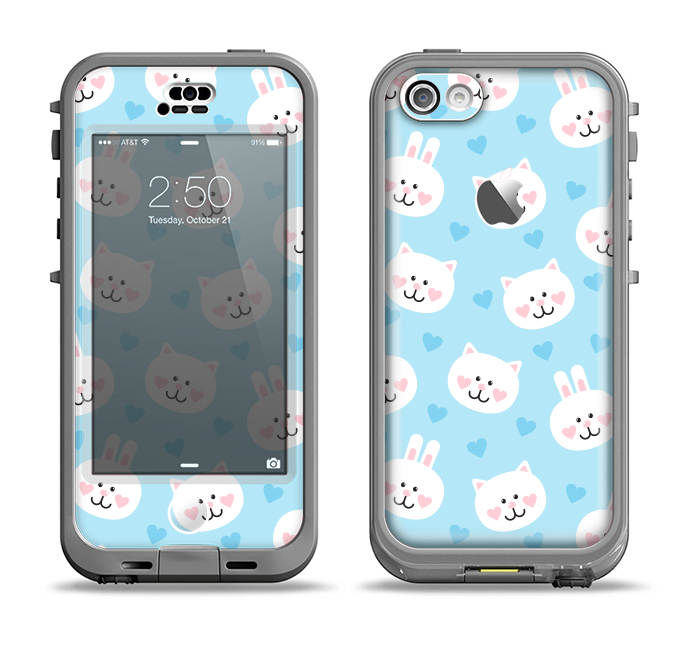 The Subtle Blue & White Faced Cats Apple iPhone 5c LifeProof Nuud Case Skin Set