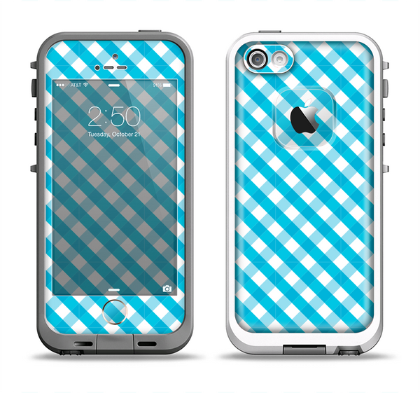 The Subtle Blue & White Plaid Apple iPhone 5-5s LifeProof Fre Case Skin Set
