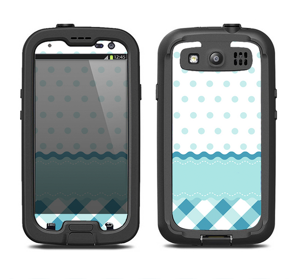 The Subtle Blue & White Plaid with Polka Dots Samsung Galaxy S3 LifeProof Fre Case Skin Set
