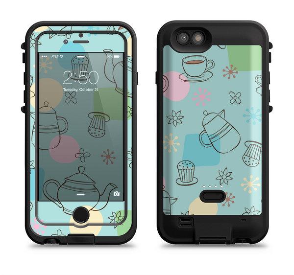 The Subtle Blue With Coffee Icon Sketches Apple iPhone 6/6s LifeProof Fre POWER Case Skin Set