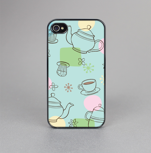 The Subtle Blue With Coffee Icon Sketches Skin-Sert for the Apple iPhone 4-4s Skin-Sert Case