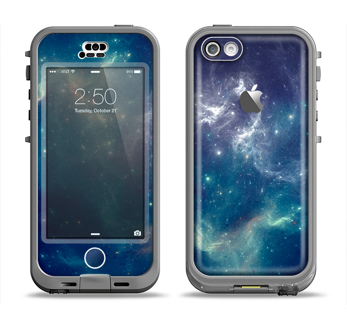 The Subtle Blue and Green Nebula Apple iPhone 5c LifeProof Nuud Case Skin Set