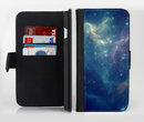 The Subtle Blue and Green Nebula Ink-Fuzed Leather Folding Wallet Credit-Card Case for the Apple iPhone 6/6s, 6/6s Plus, 5/5s and 5c