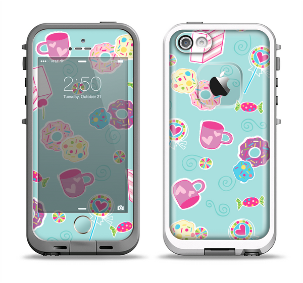 The Subtle Blue with Pink Treats Apple iPhone 5-5s LifeProof Fre Case Skin Set