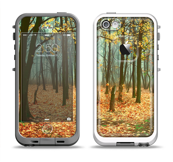 The Subtle Gold Autumn Forrest Apple iPhone 5-5s LifeProof Fre Case Skin Set