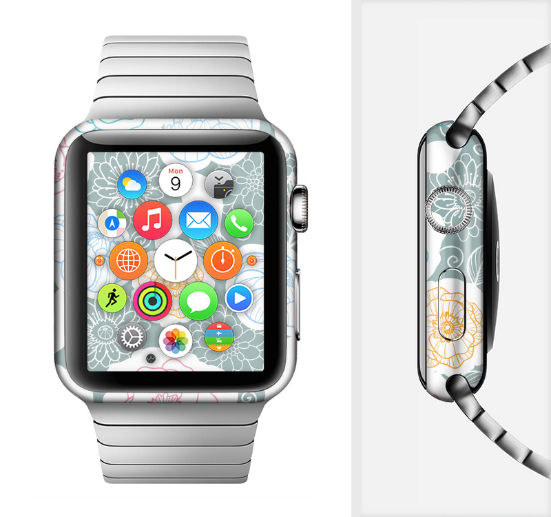 The Subtle Gray & White Floral Illustration Full-Body Skin Kit for the Apple Watch