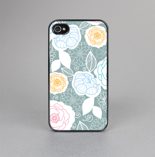 The Subtle Gray & White Floral Illustration Skin-Sert for the Apple iPhone 4-4s Skin-Sert Case