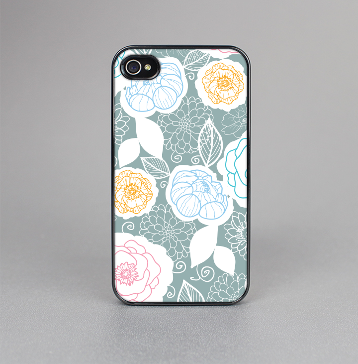 The Subtle Gray & White Floral Illustration Skin-Sert for the Apple iPhone 4-4s Skin-Sert Case