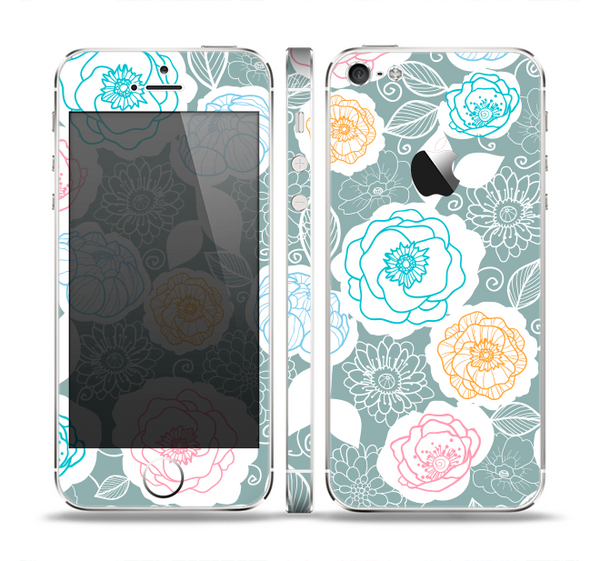The Subtle Gray & White Floral Illustration Skin Set for the Apple iPhone 5