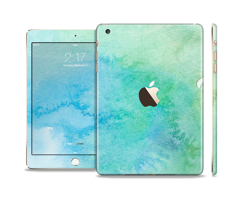 The Subtle Green & Blue Watercolor Full Body Skin Set for the Apple iPad Mini 3