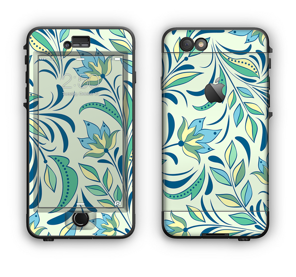 The Subtle Green Floral Vector Pattern Apple iPhone 6 LifeProof Nuud Case Skin Set