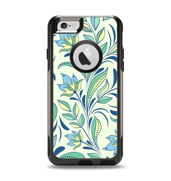 The Subtle Green Floral Vector Pattern Apple iPhone 6 Otterbox Commuter Case Skin Set
