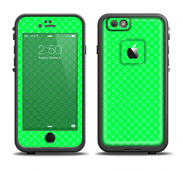 The Subtle Green Paw Prints Apple iPhone 6 LifeProof Fre Case Skin Set