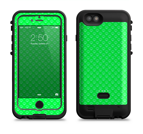 The Subtle Green Paw Prints Apple iPhone 6/6s LifeProof Fre POWER Case Skin Set