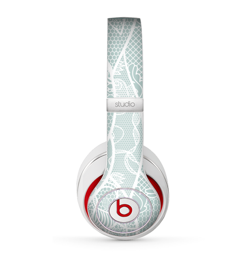 The Subtle Green and White Lace Design Skin for the Beats by Dre Studio (2013+ Version) Headphones