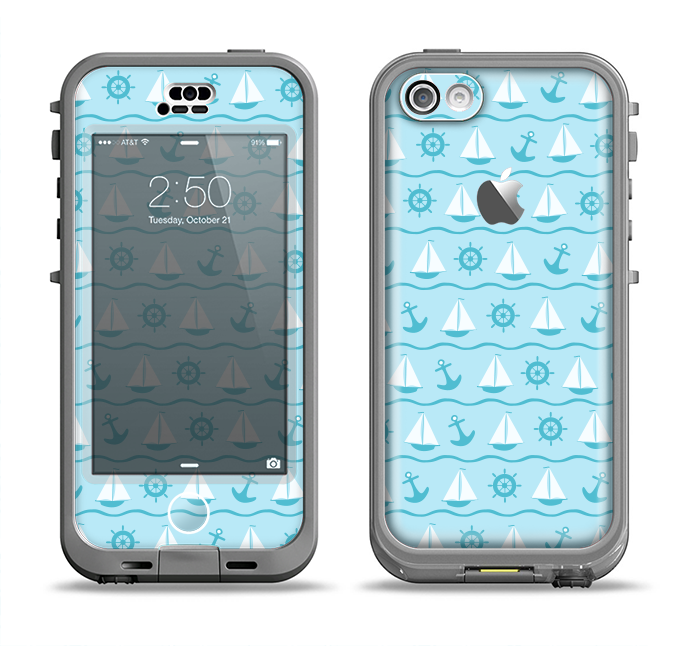 The Subtle Nautical Sailing Pattern Apple iPhone 5c LifeProof Nuud Case Skin Set