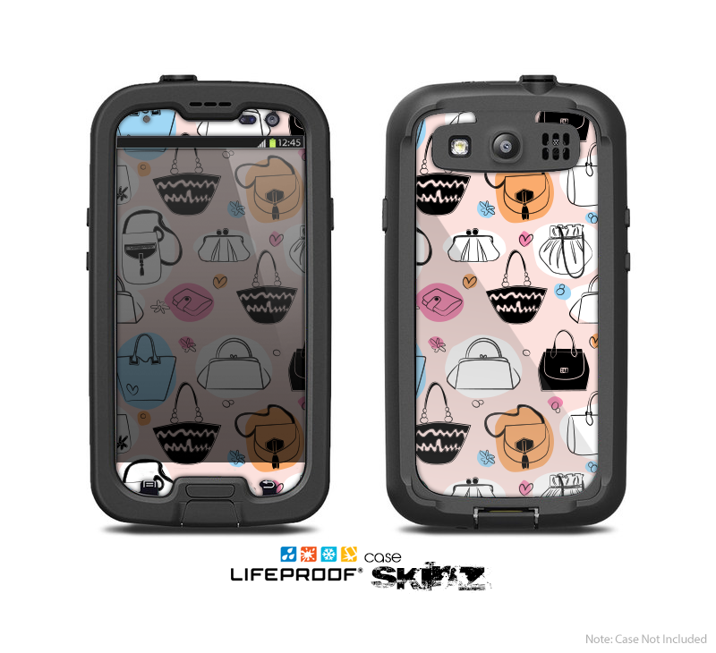 The Subtle Pink And Purses Skin For The Samsung Galaxy S3 LifeProof Case