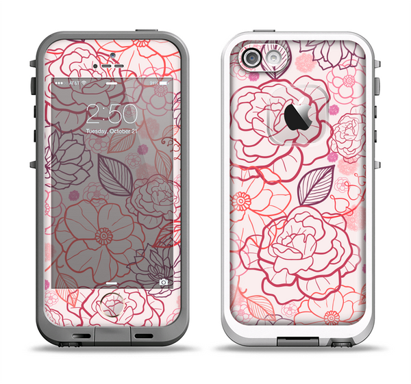 The Subtle Pink Floral Illustration Apple iPhone 5-5s LifeProof Fre Case Skin Set