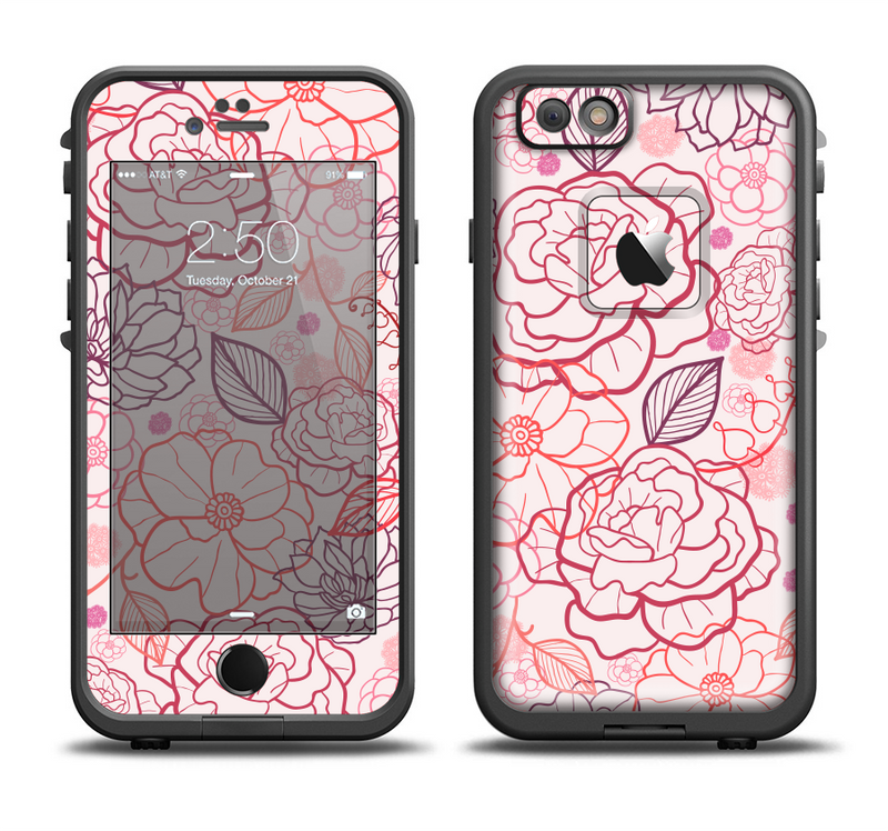 The Subtle Pink Floral Illustration Apple iPhone 6/6s Plus LifeProof Fre Case Skin Set