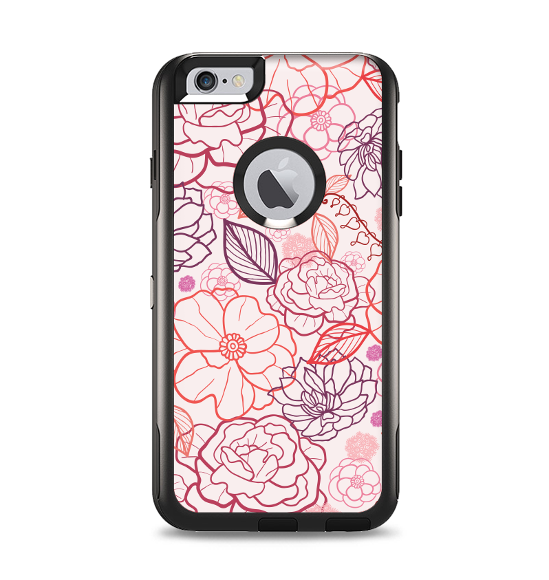 The Subtle Pink Floral Illustration Apple iPhone 6 Plus Otterbox Commuter Case Skin Set