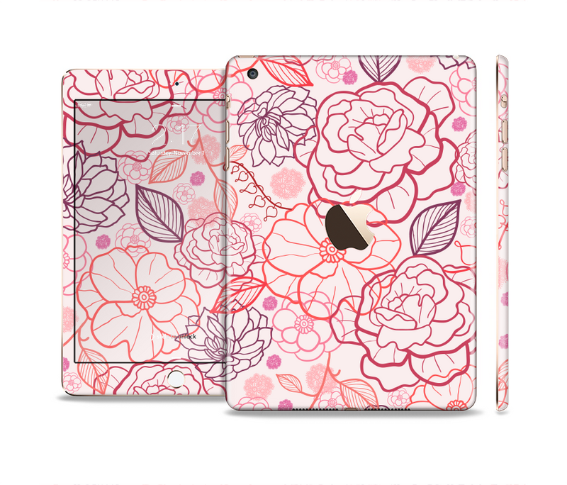 The Subtle Pink Floral Illustration Full Body Skin Set for the Apple iPad Mini 3