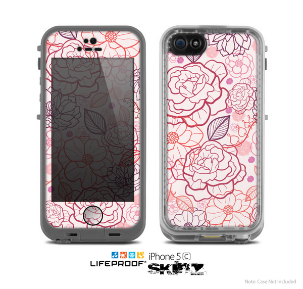 The Subtle Pink Floral Illustration Skin for the Apple iPhone 5c LifeProof Case