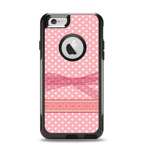The Subtle Pink Polka Dot with Ribbon Apple iPhone 6 Otterbox Commuter Case Skin Set