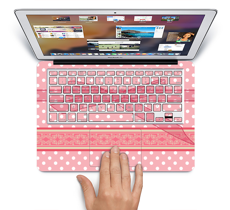 The Subtle Pink Polka Dot with Ribbon Skin Set for the Apple MacBook Pro 15" with Retina Display
