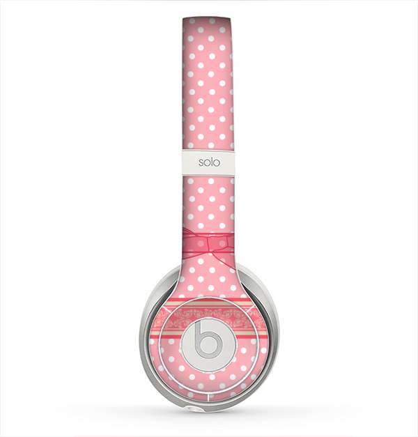 The Subtle Pink Polka Dot with Ribbon Skin for the Beats by Dre Solo 2 Headphones