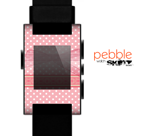 The Subtle Pink Polka Dot with Ribbon Skin for the Pebble SmartWatch