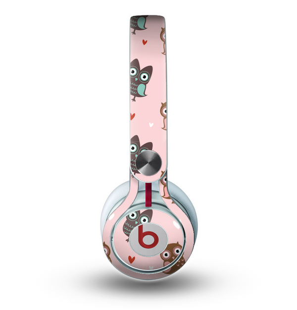 The Subtle Pink and Blue Vector Love Owls Skin for the Beats by Dre Mixr Headphones