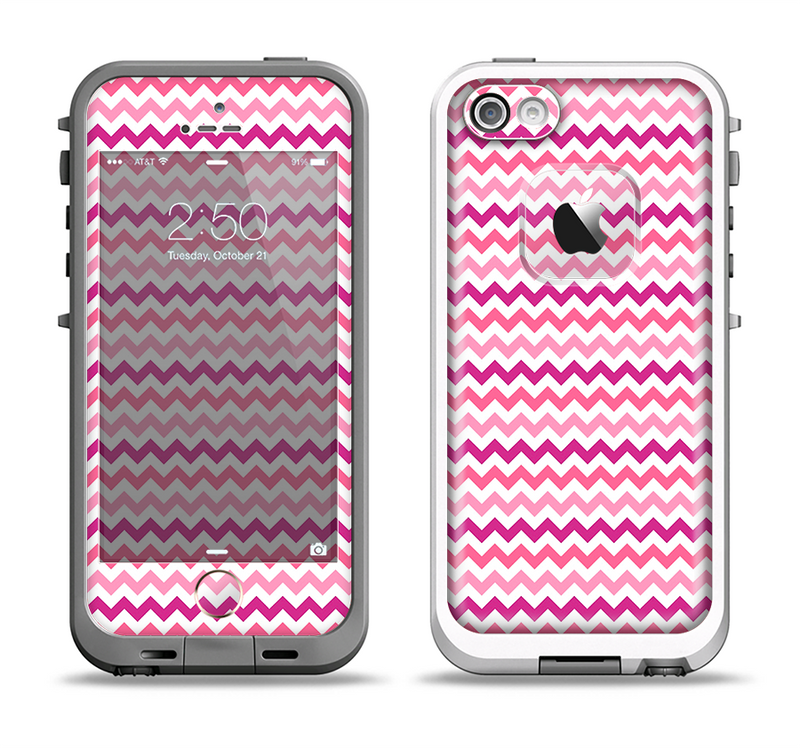 The Subtle Pinks and White Chevron Pattern Apple iPhone 5-5s LifeProof Fre Case Skin Set