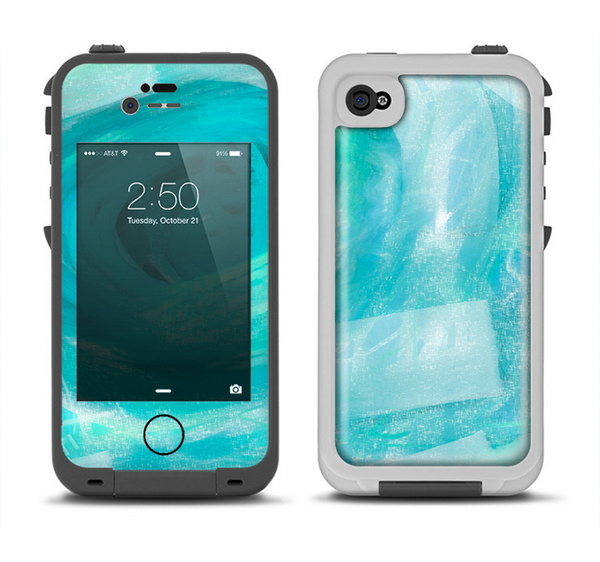 The Subtle Teal Watercolor Apple iPhone 4-4s LifeProof Fre Case Skin Set
