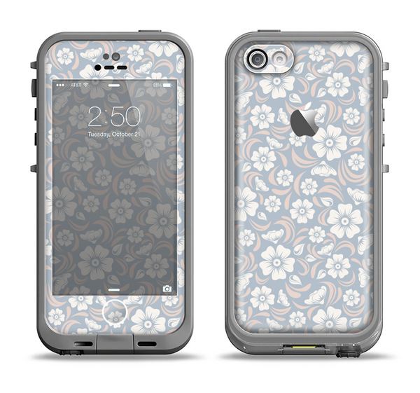 The Subtle White and Blue Floral Laced V32 Apple iPhone 5c LifeProof Fre Case Skin Set