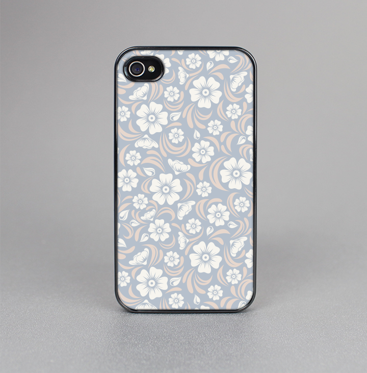 The Subtle White and Blue Floral Laced V32 Skin-Sert for the Apple iPhone 4-4s Skin-Sert Case